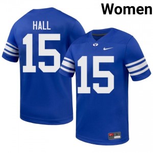 BYU Cougars Women Max Hall #15 Royal Football College Premium Embroidered Jersey 97447131