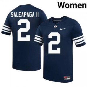 Official #2 Roger Saleapaga II Navy BYU Cougars Women NCAA Football Pro-Grade Embroidered Jersey 81393588