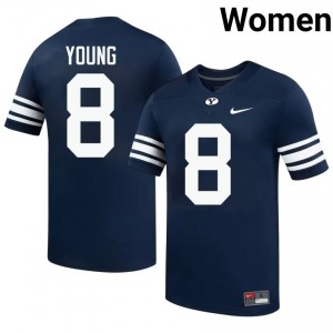 Official #8 Steve Young Navy BYU Cougars Women College Football Pro-Grade Embroidered Jersey 95767596