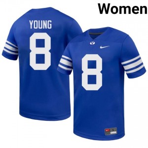 BYU Cougars Women Steve Young #8 Royal Football Player Premium Embroidered Jersey 13624386