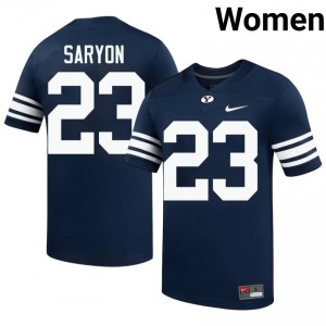 Official #23 Terrance Saryon Navy BYU Cougars Women Player Football Pro-Grade Embroidered Jersey 12895512
