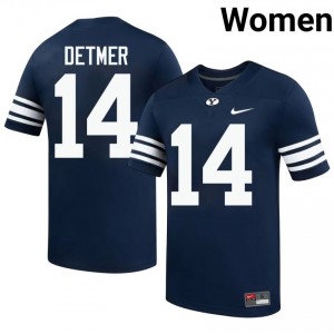 Official #14 Ty Detmer Navy BYU Cougars Women High School Football Pro-Grade Embroidered Jersey 64258281
