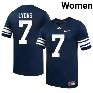 Official #7 Walker Lyons Navy BYU Women NCAA Football Pro-Grade Embroidered Jersey 13529372