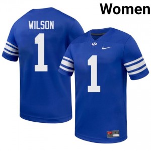 BYU Cougars Women Zach Wilson #1 Royal Football College Premium Embroidered Jersey 34437747