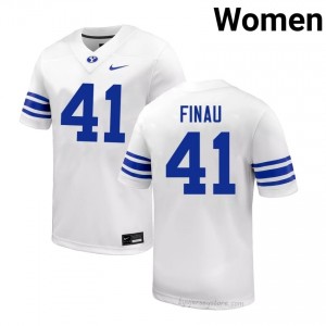 BYU Cougars Women Lucky Finau #41 White Football High School Premium Embroidered Jersey 64857369