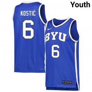 Official #6 Aleksej Kostic Royal Cougars Youth NCAA Basketball Pro-Grade Embroidered Jersey 64880956