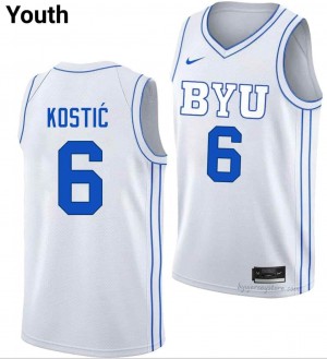 BYU Cougars Youth Aleksej Kostic #6 White Basketball High School Premium Embroidered Jersey 66103652