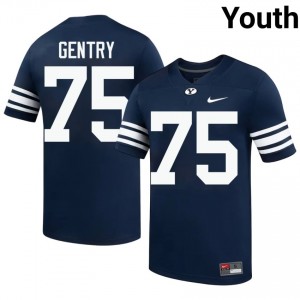 Official #75 Andrew Gentry Navy BYU Youth Player Football Pro-Grade Embroidered Jersey 11388642