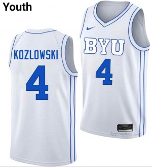 BYU Cougars Youth Brody Kozlowski #4 White Basketball College Premium Embroidered Jersey 25437704