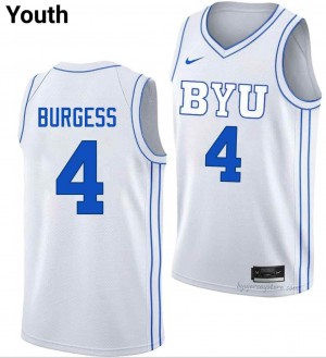 BYU Cougars Youth Chamberlain Burgess #4 White Basketball NCAA Premium Embroidered Jersey 63282142