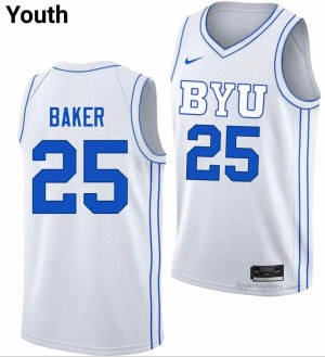 BYU Cougars Youth Dawson Baker #25 White Basketball High School Premium Embroidered Jersey 29481718