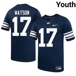 Official #17 Enoch Watson Navy BYU Cougars Youth Player Football Pro-Grade Embroidered Jersey 18723029