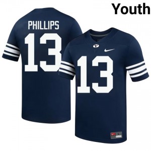 Official #13 Jojo Phillips Navy BYU Cougars Youth Player Football Pro-Grade Embroidered Jersey 70567016