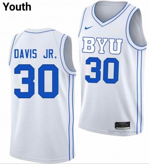 BYU Cougars Youth Kennard Davis Jr. #30 White Basketball High School Premium Embroidered Jersey 88186279