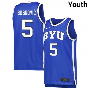 Official #5 Mihailo Boskovic Royal Cougars Youth NCAA Basketball Pro-Grade Embroidered Jersey 50727586