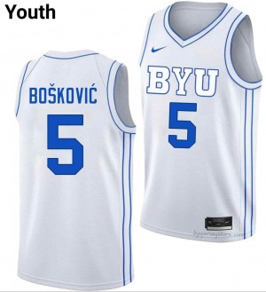 BYU Cougars Youth Mihailo Boskovic #5 White Basketball High School Premium Embroidered Jersey 48389172