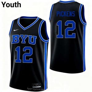 Nate Pickens #12 BYU NCAA Youth Black Basketball Stitched Authentic Jersey 59211010