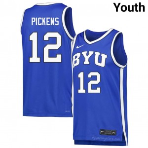 Official #12 Nate Pickens Royal Cougars Youth Player Basketball Pro-Grade Embroidered Jersey 57453319