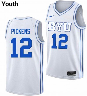 BYU Cougars Youth Nate Pickens #12 White Basketball College Premium Embroidered Jersey 14260449