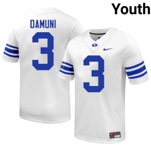 Raider Damuni #3 BYU Cougars College Youth White Football Stitched Authentic Jersey 16014324