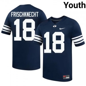 Official #18 Reggie Frischknecht Navy BYU Cougars Youth Player Football Pro-Grade Embroidered Jersey 90030386