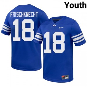 BYU Youth Reggie Frischknecht #18 Royal Football College Premium Embroidered Jersey 49671491