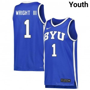 Official #1 Robert Wright III Royal Cougars Youth College Basketball Pro-Grade Embroidered Jersey 82315154