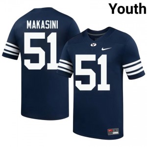Official #51 Sonny Makasini Navy BYU Youth Player Football Pro-Grade Embroidered Jersey 54684017
