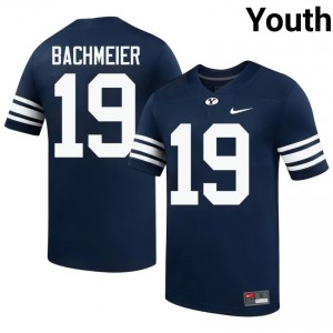 Official #19 Tiger Bachmeier Navy BYU Cougars Youth Player Football Pro-Grade Embroidered Jersey 41033335