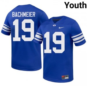 BYU Cougars Youth Tiger Bachmeier #19 Royal Football College Premium Embroidered Jersey 90991936