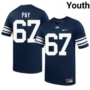 Official #67 Trevor Pay Navy BYU Cougars Youth College Football Pro-Grade Embroidered Jersey 57131386