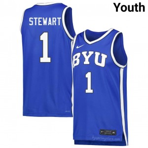 Official #1 Trey Stewart Royal Cougars Youth NCAA Basketball Pro-Grade Embroidered Jersey 12722434