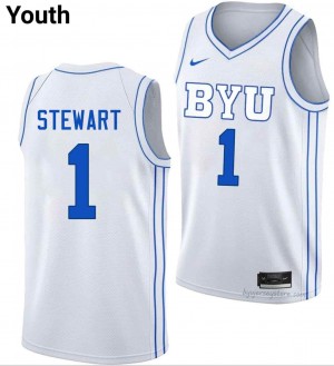 BYU Cougars Youth Trey Stewart #1 White Basketball High School Premium Embroidered Jersey 60429307