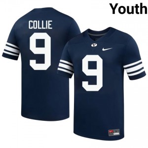 Official #9 Austin Collie Navy BYU Cougars Youth High School Football Pro-Grade Embroidered Jersey 88454388
