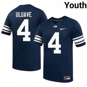 Official #4 Cade Uluave Navy BYU Youth High School Football Pro-Grade Embroidered Jersey 47097572