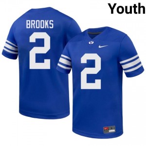 BYU Cougars Youth Chris Brooks #2 Royal Football Player Premium Embroidered Jersey 84640661
