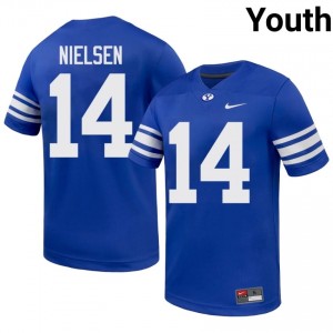 BYU Cougars Youth Gifford Nielsen #14 Royal Football High School Premium Embroidered Jersey 81825855