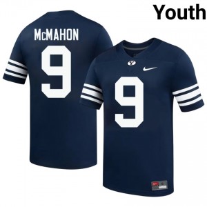 Official #9 Jim McMahon Navy BYU Cougars Youth High School Football Pro-Grade Embroidered Jersey 25426905