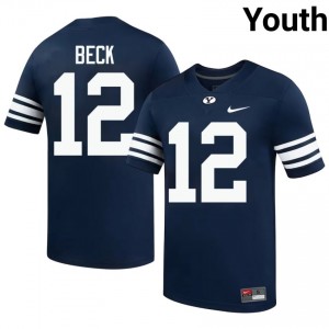 Official #12 John Beck Navy BYU Youth NCAA Football Pro-Grade Embroidered Jersey 49894438