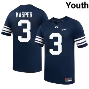 Official #3 Kyler Kasper Navy BYU Cougars Youth College Football Pro-Grade Embroidered Jersey 55051314