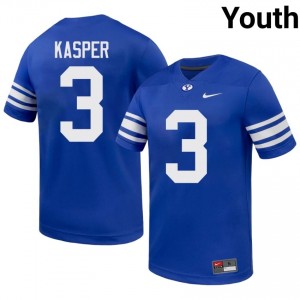 BYU Youth Kyler Kasper #3 Royal Football Player Premium Embroidered Jersey 33415044