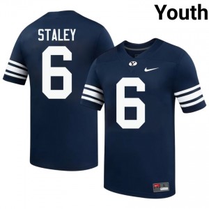 Official #6 Luke Staley Navy BYU Youth Player Football Pro-Grade Embroidered Jersey 23828430