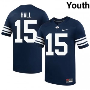 Official #15 Max Hall Navy BYU Cougars Youth NCAA Football Pro-Grade Embroidered Jersey 71754953