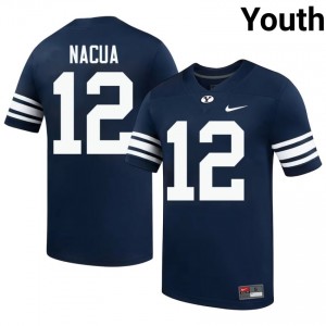 Official #12 Puka Nacua Navy BYU Cougars Youth College Football Pro-Grade Embroidered Jersey 99251884