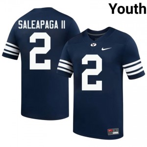 Official #2 Roger Saleapaga II Navy BYU Youth College Football Pro-Grade Embroidered Jersey 68934170