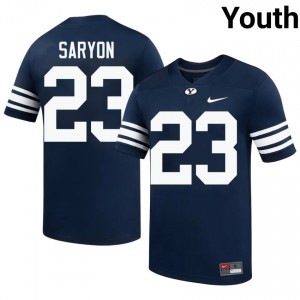 Official #23 Terrance Saryon Navy BYU Youth NCAA Football Pro-Grade Embroidered Jersey 58076768