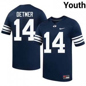 Official #14 Ty Detmer Navy BYU Youth Player Football Pro-Grade Embroidered Jersey 18025056