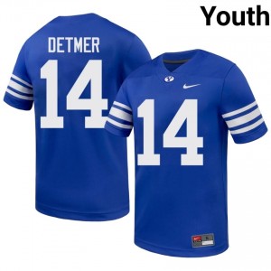 BYU Youth Ty Detmer #14 Royal Football College Premium Embroidered Jersey 81207009