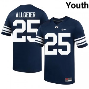 Official #25 Tyler Allgeier Navy BYU Cougars Youth High School Football Pro-Grade Embroidered Jersey 15056662