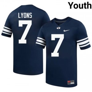 Official #7 Walker Lyons Navy BYU Youth College Football Pro-Grade Embroidered Jersey 28461919